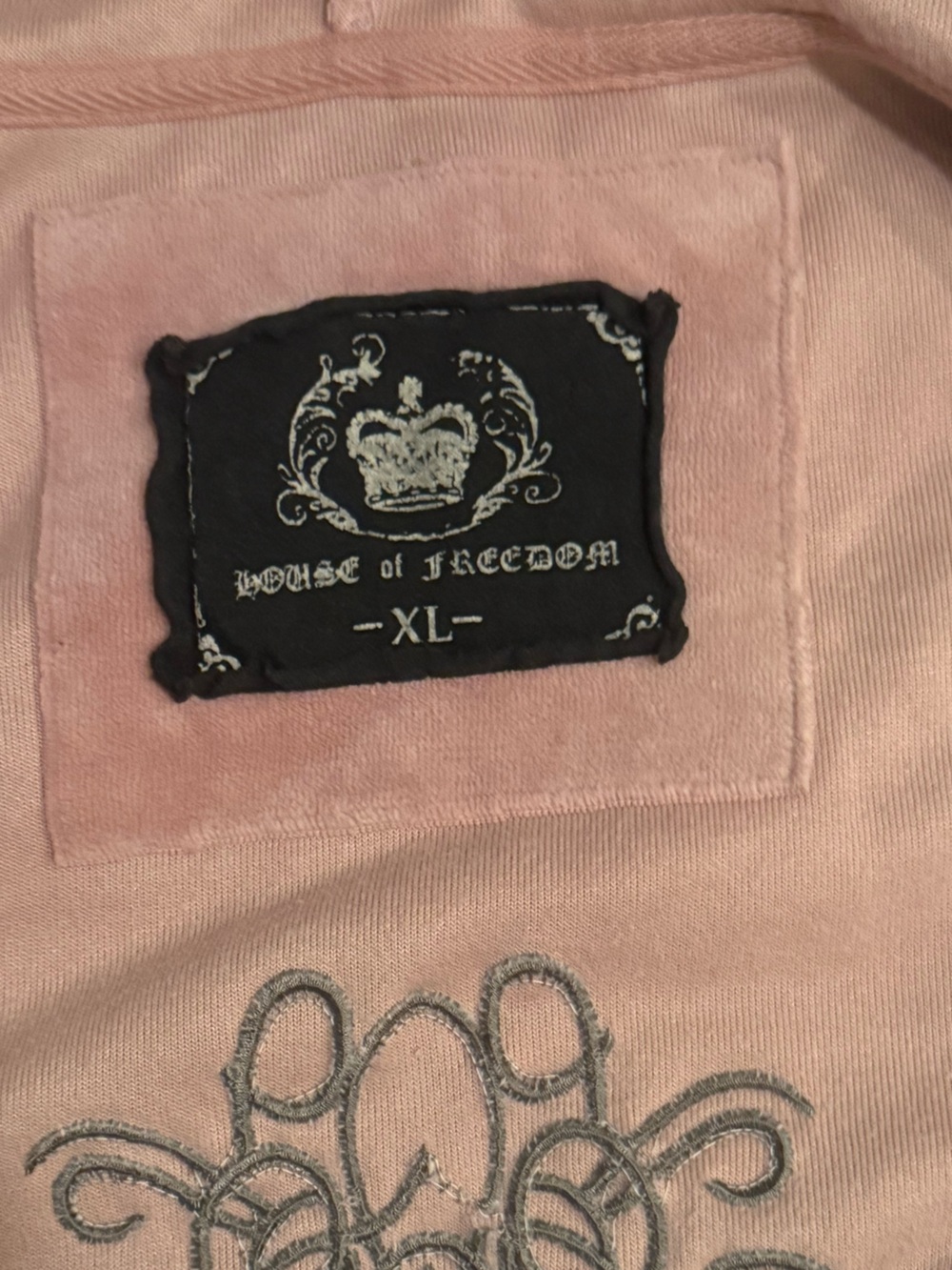 Rare Y2K House of Freedom pink velour cropped zip hoodie